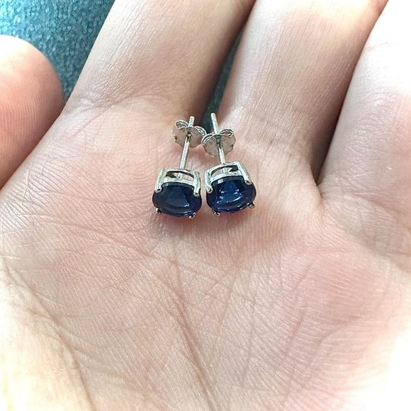 Blue Sapphire Stud Earrings for Women Sterling Silver 925 6MM Round lab-created - Picture 11 of 11